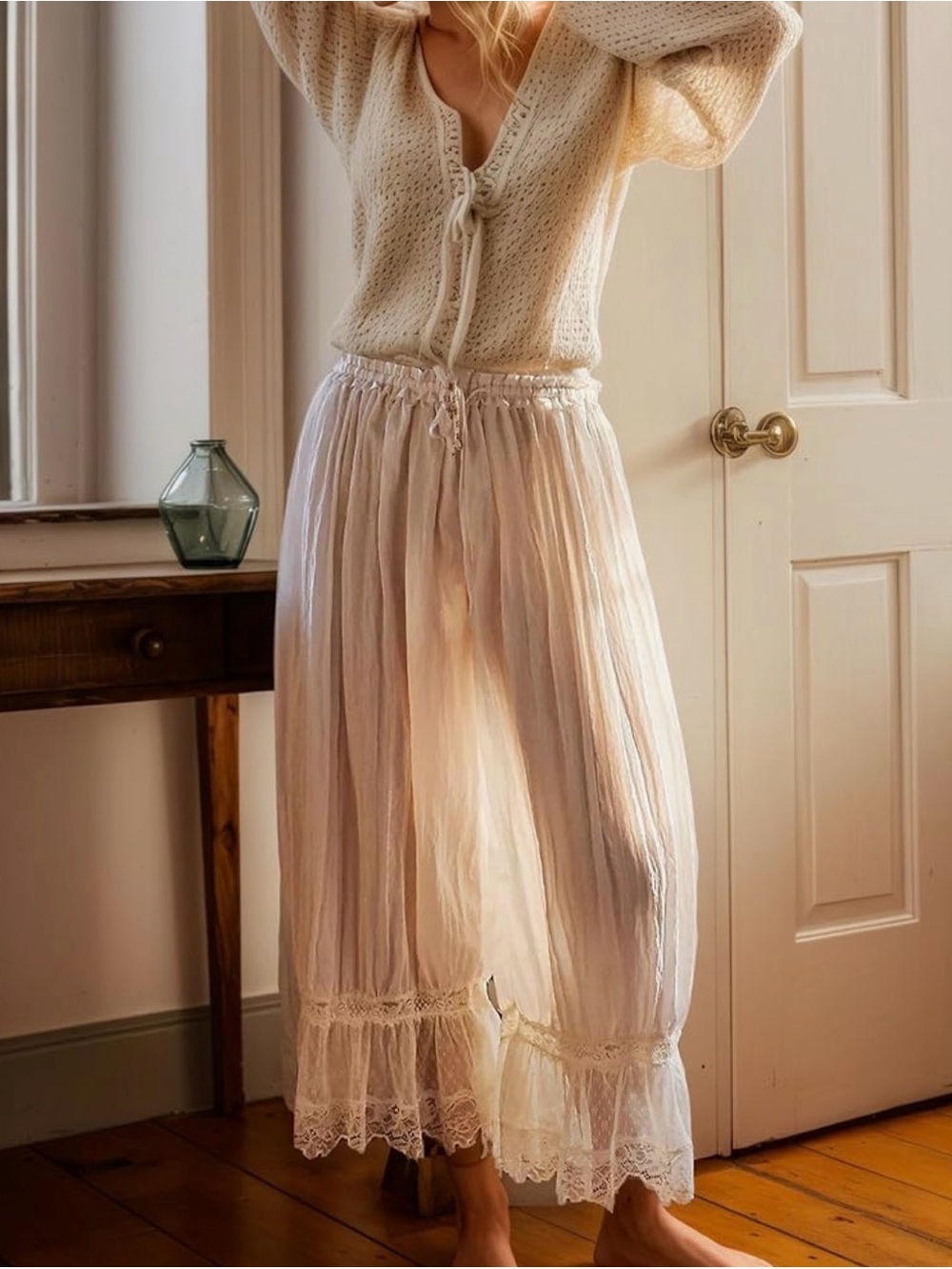 Cotton Blend Bloomers with Lace Trim
